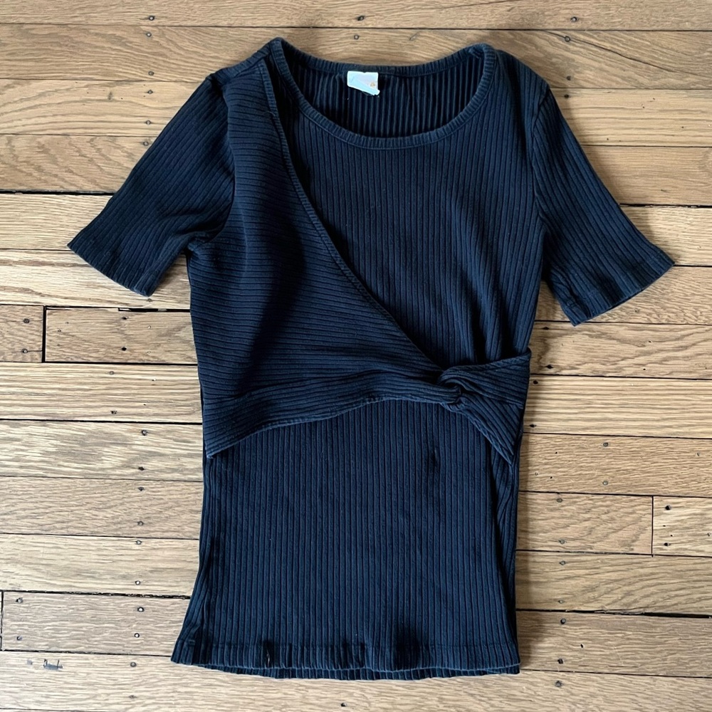 Lole Black Ribbed Side Knot Top